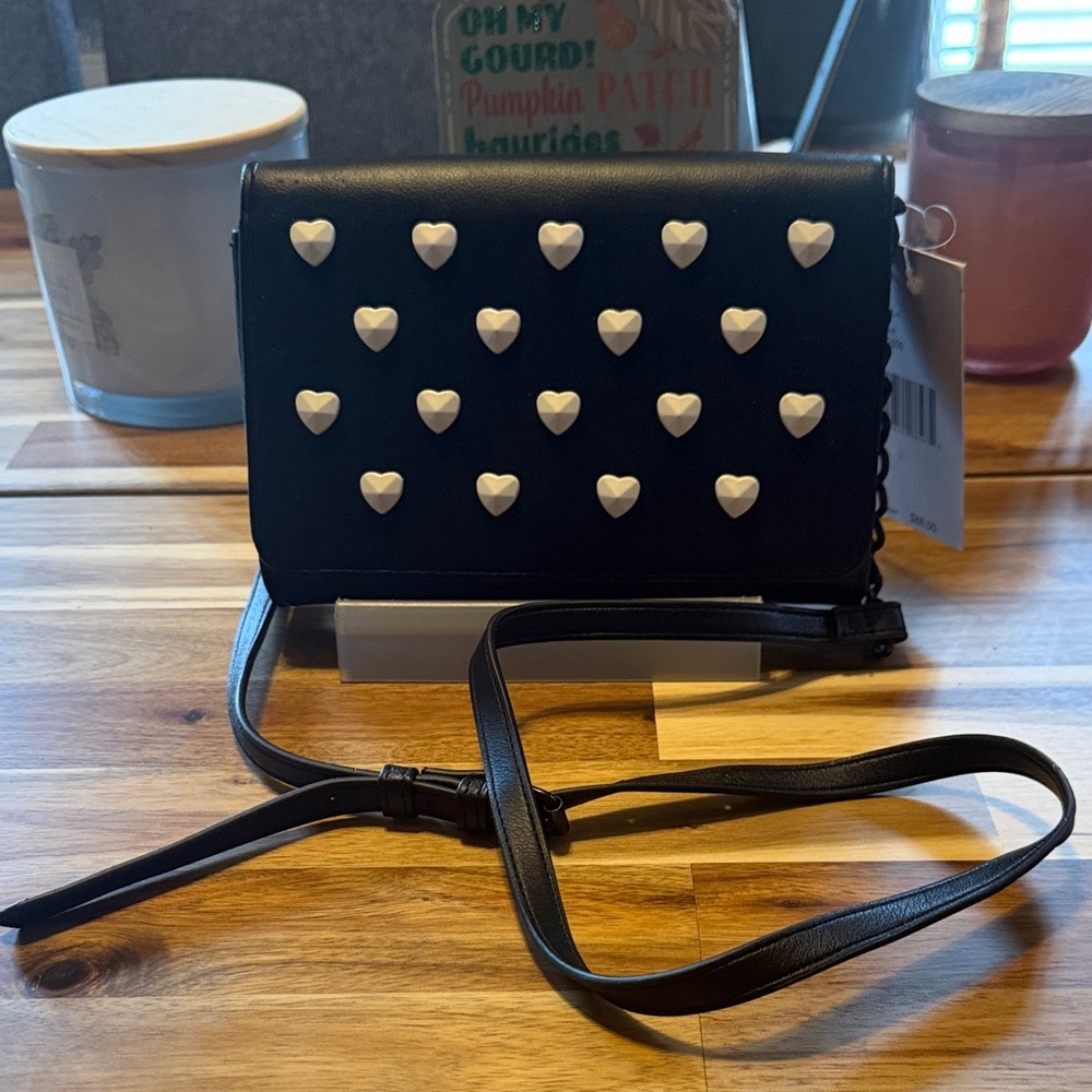Betsey Johnson Black Crossbody with White Heart Studs. *sale Til 7/6/26